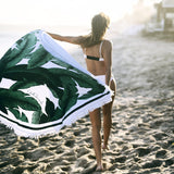 MARTINIQUE BEVERLY HILLS Tropical Banana Leaf Fabric Round Towel | Beach Blanket | Beach Towel | Circular Linen Throw